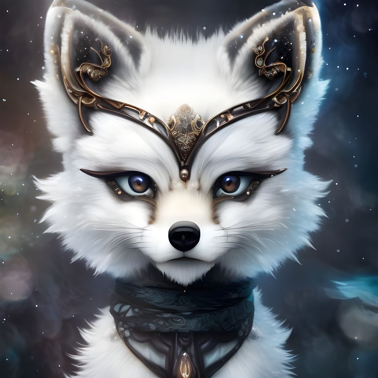 Steampunk Chibi Arctic Fox Portrait in Digital Art Style