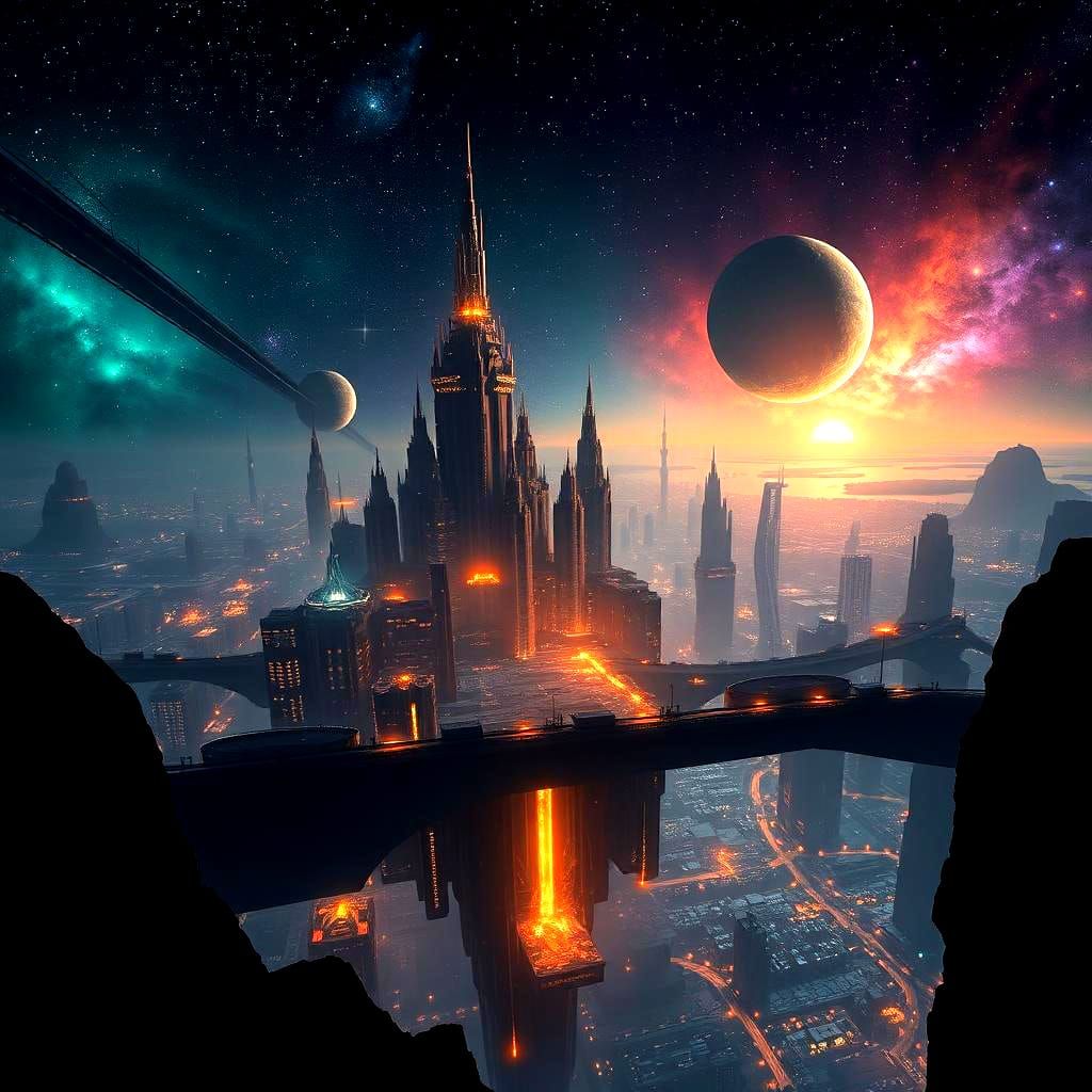 Dark Space City: Fantastical Matte Painting in 8K