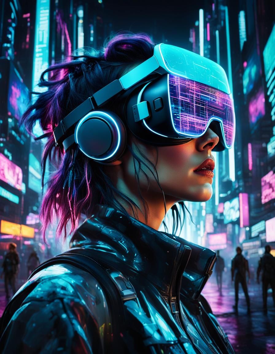 Girl in Cyberpunk Virtual Reality: Digital Art