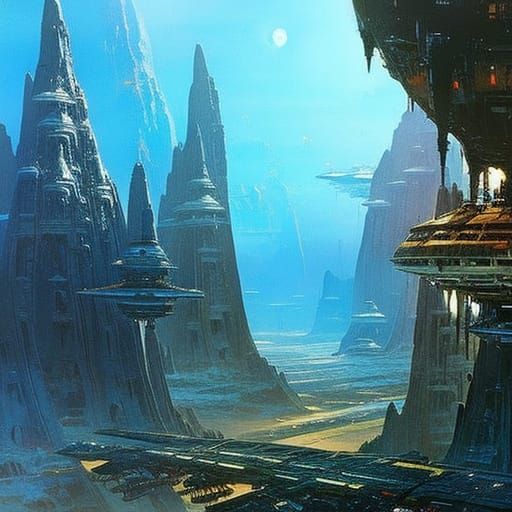 Sci-Fi Planetscape with Spacecraft in Digital Matte Painting