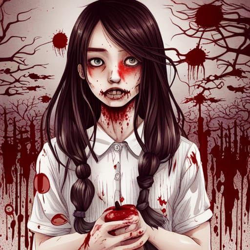 Nightmarish Schoolgirl in Junji Ito Style