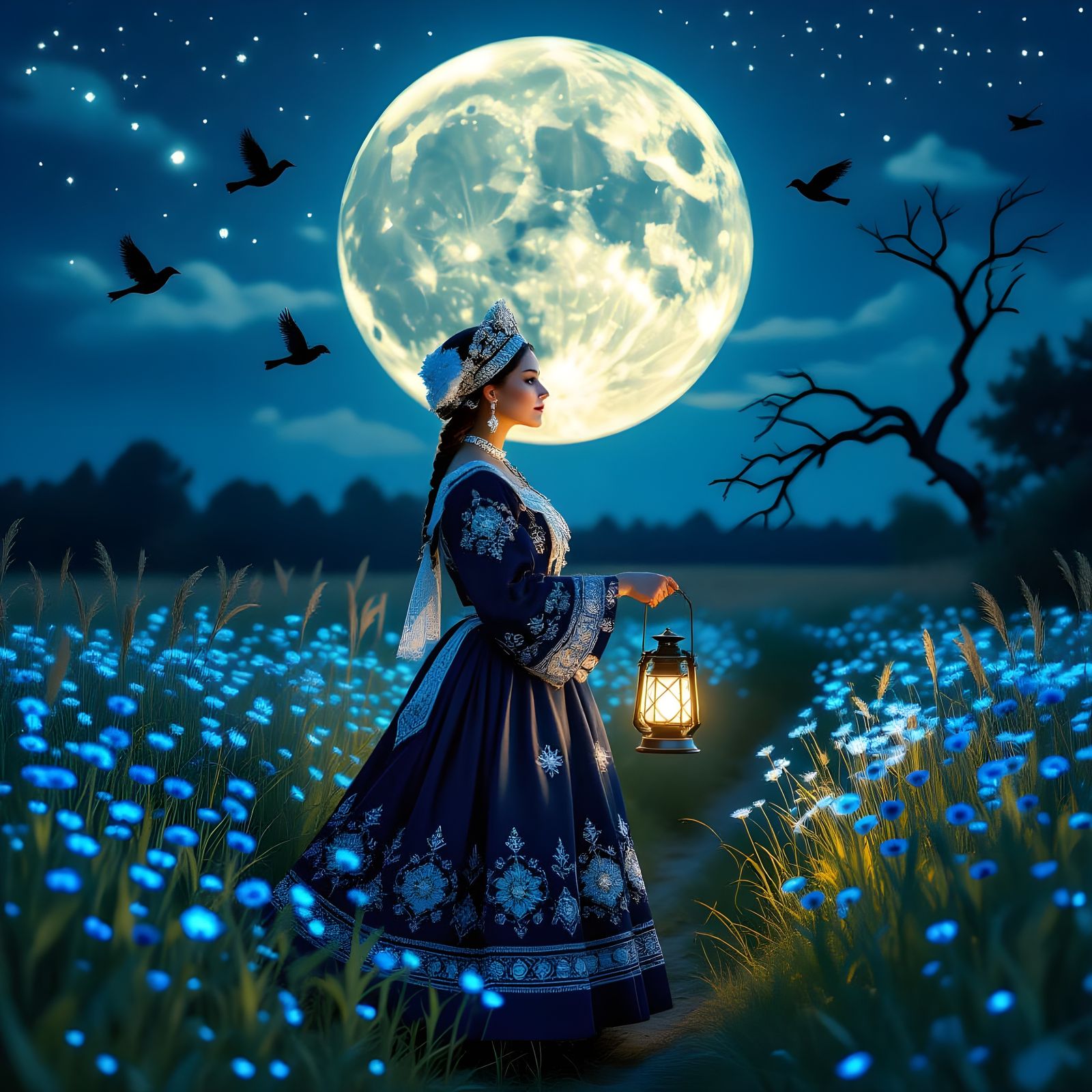 Mystical Woman in Russian Folk Dress