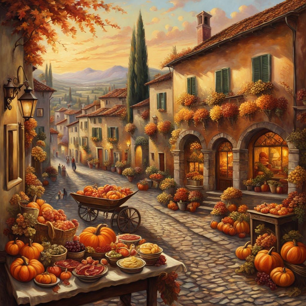 Italian Harvest Festival Oil Painting