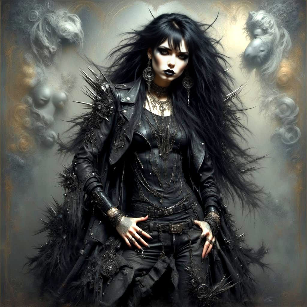 Metalhead Goddess in Renaissance Oil Painting Style