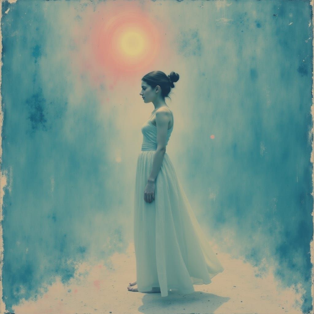 Androgynous Figure with Halo in Secessionist Style