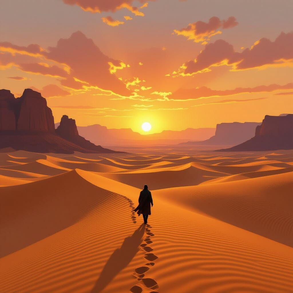 Desert Journey at Golden Hour: Painterly Style
