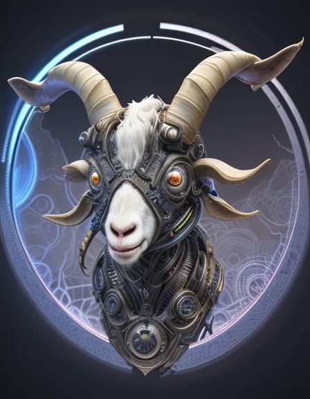 Cyborg Clockwork Goat Robot in 3D Shading