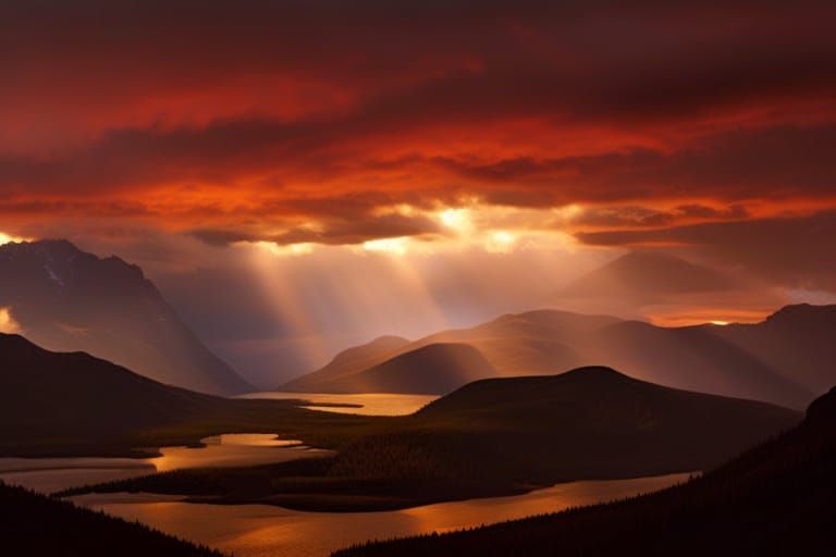 Eagle Over Mountain Lake in Dark Fantasy Style