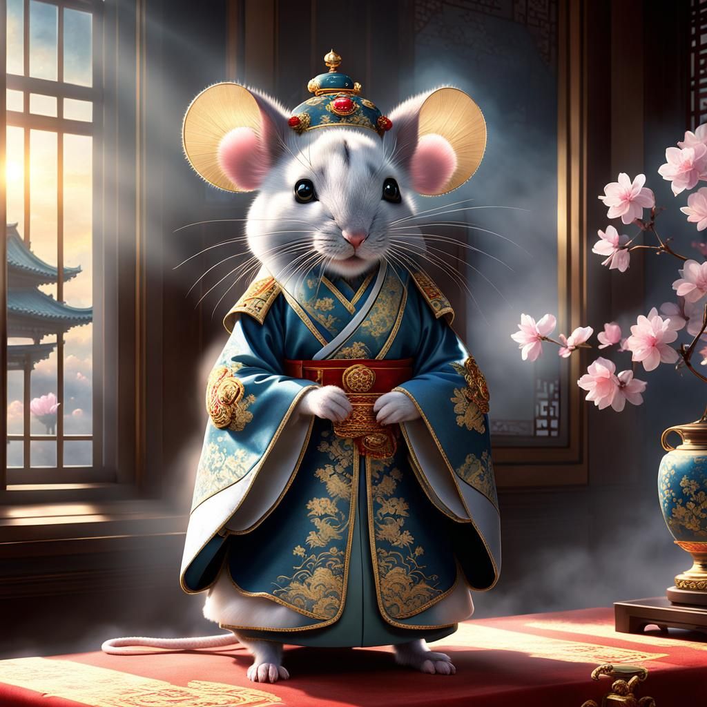 Mouse Empress in Japanese Palace, Digital Matte Painting
