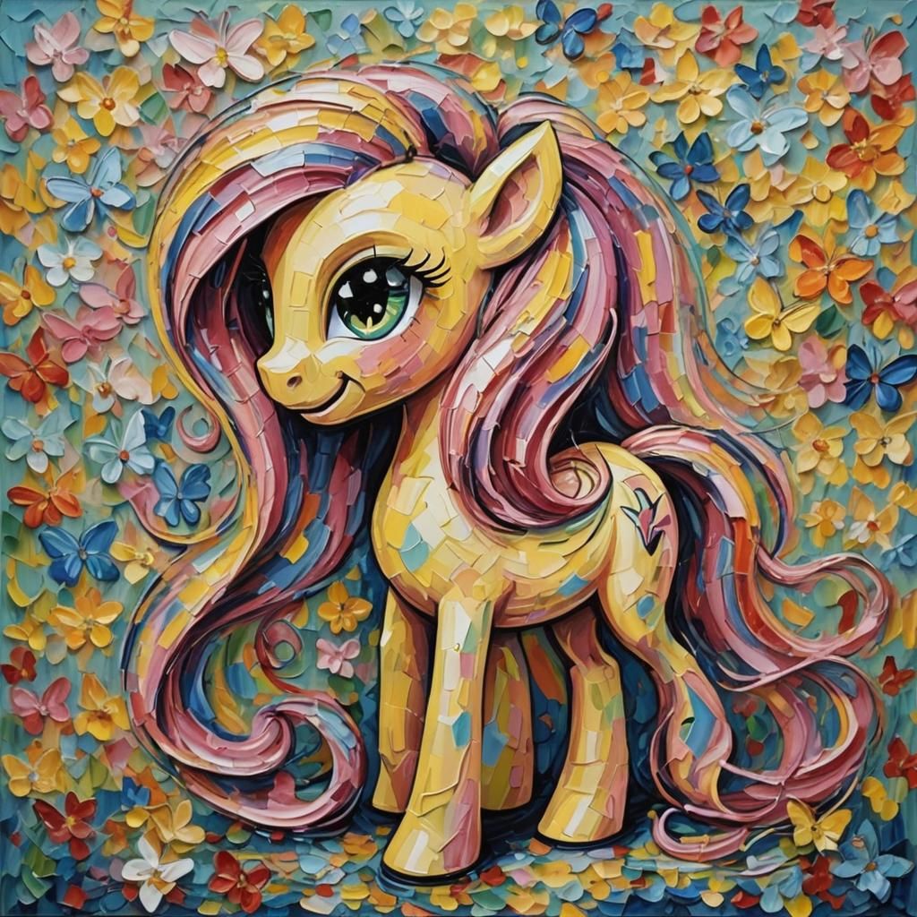 Fluttershy in Expressionist Impasto Oil Painting