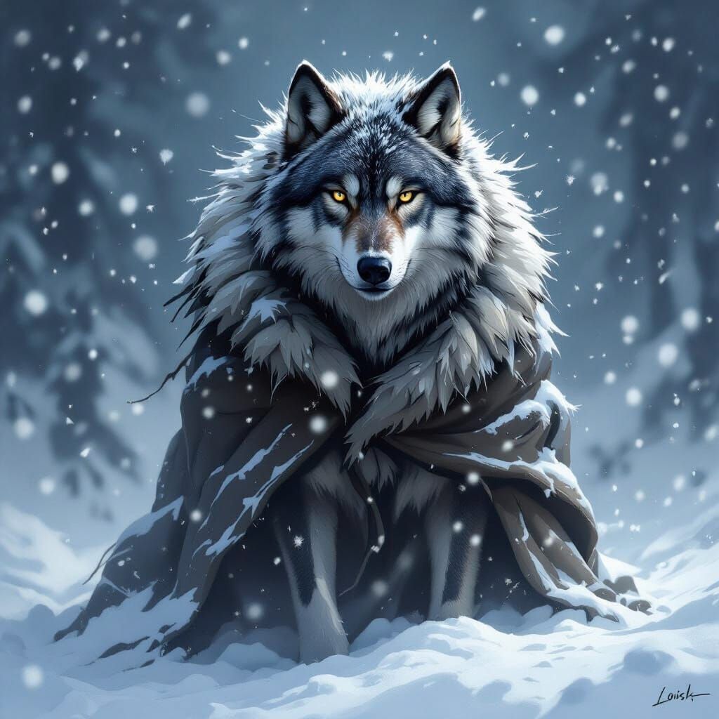 Wolf in Blizzard: Dramatic Digital Painting