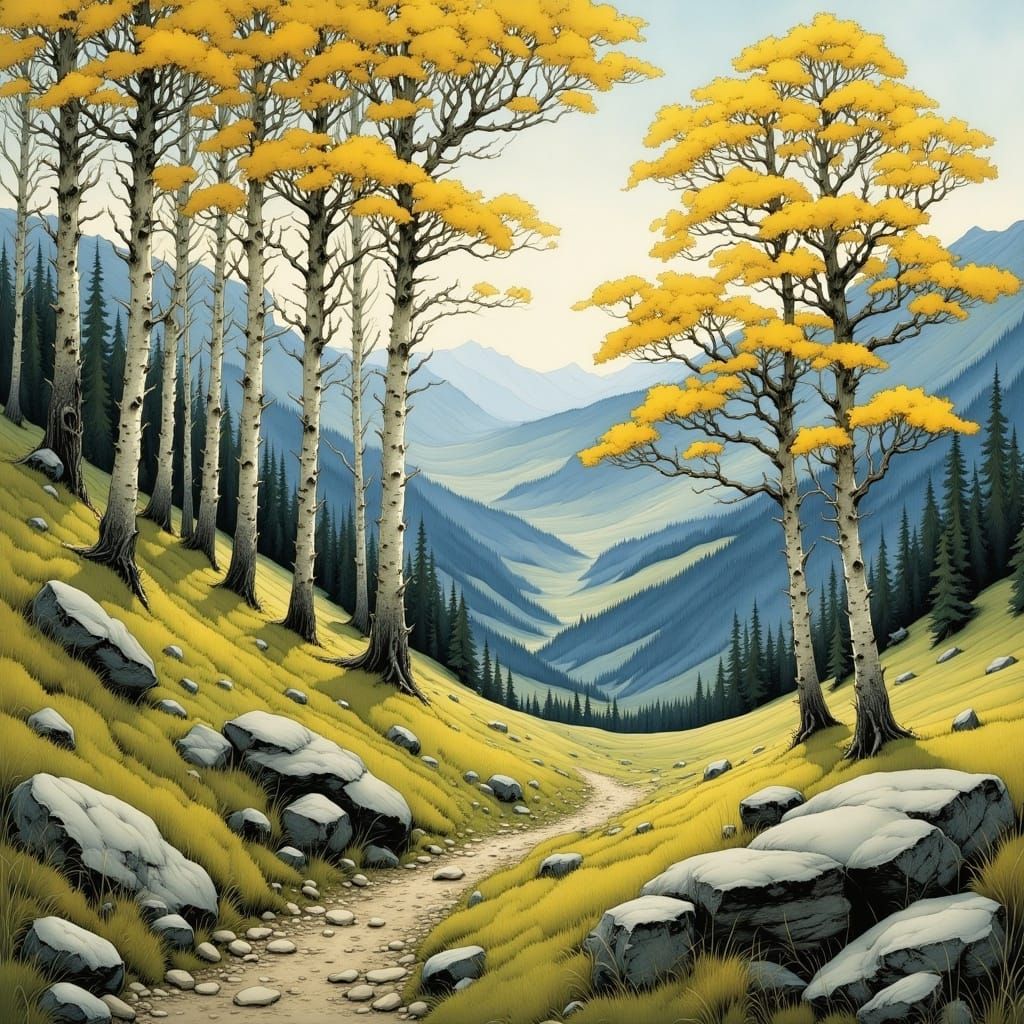Spring Aspens in Mountain Landscape