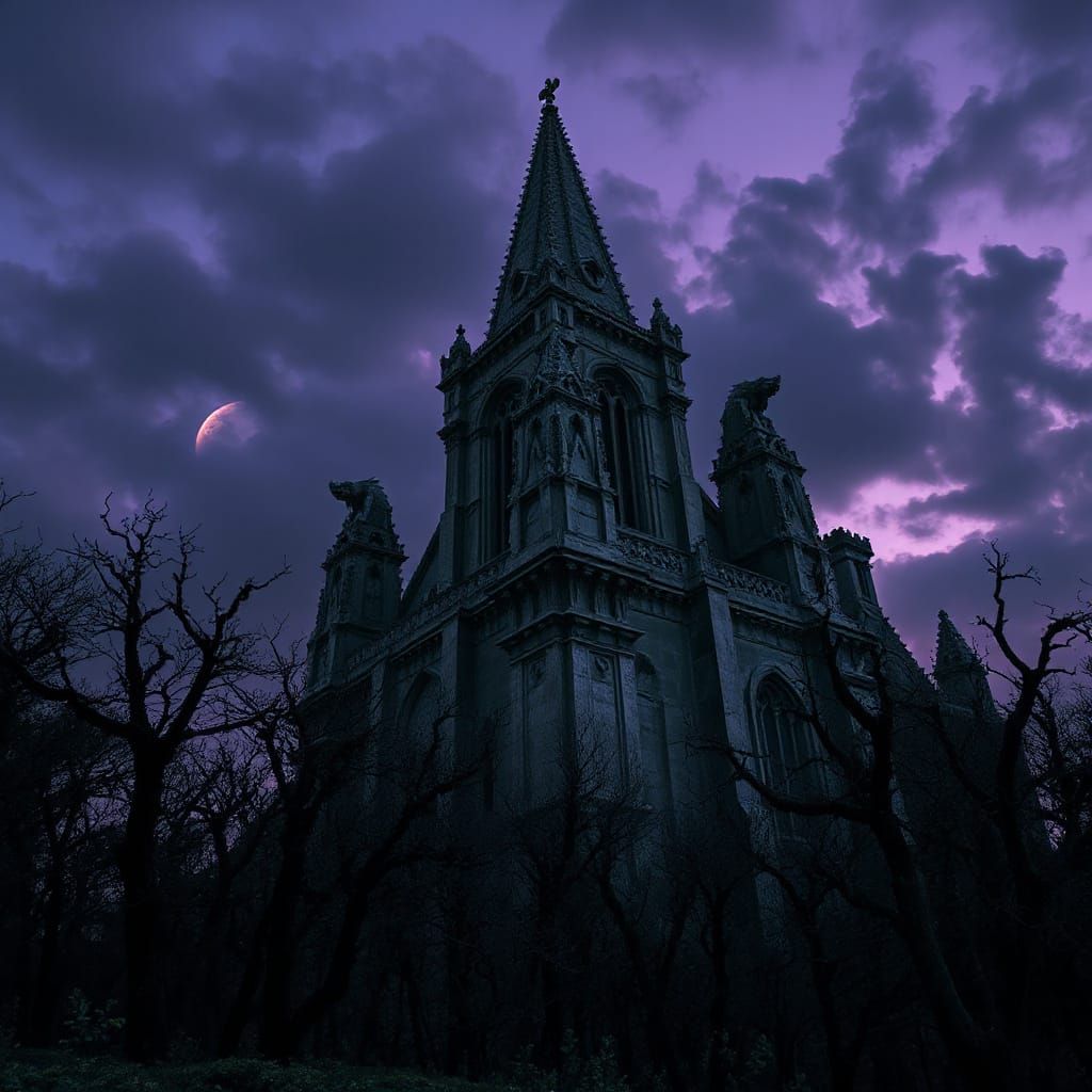 Gothic Cathedral Tower in Eternal Twilight