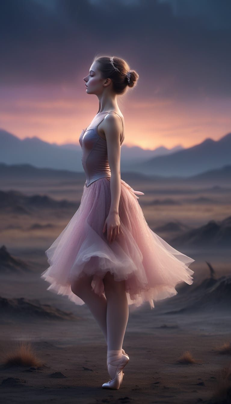 Ballerina Dances in Vast Desolate Landscape