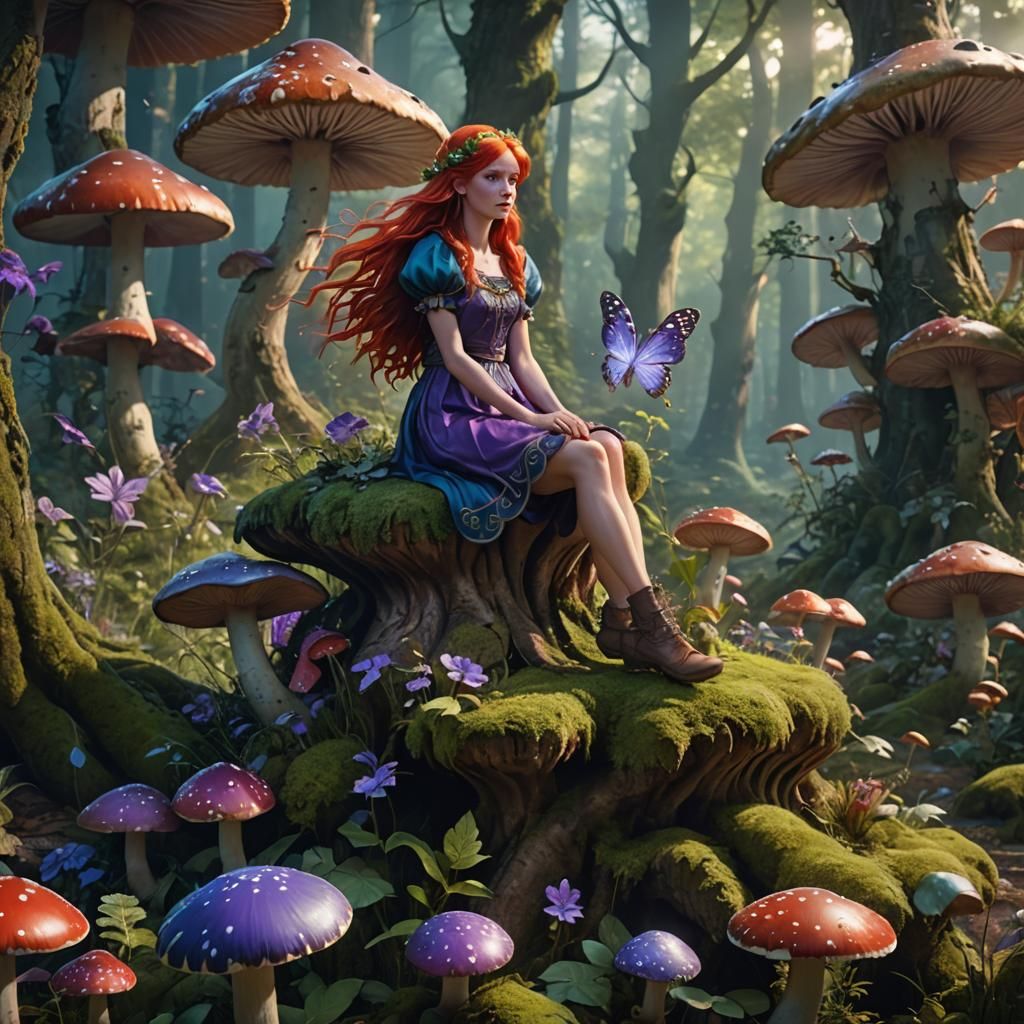 Red-Haired Fairy in Enchanted Forest: Fantasy Concept Art