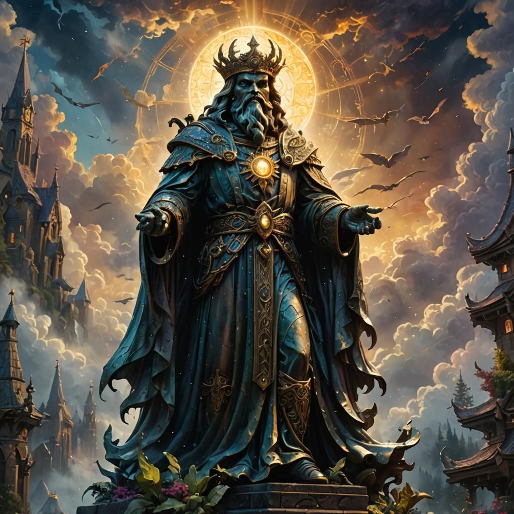 Ethereal Wooden Statue in Divine Light