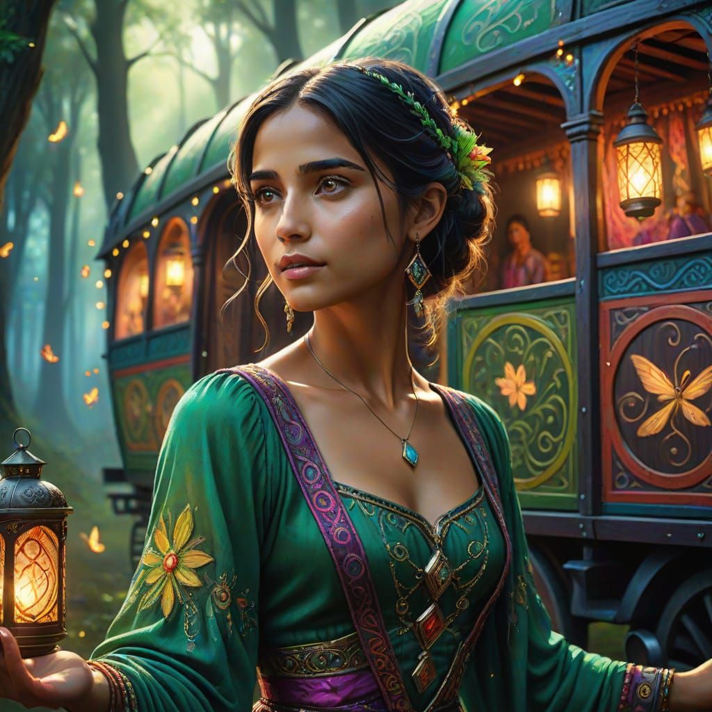 Enchanting Gypsy Maiden in Mystical Forest