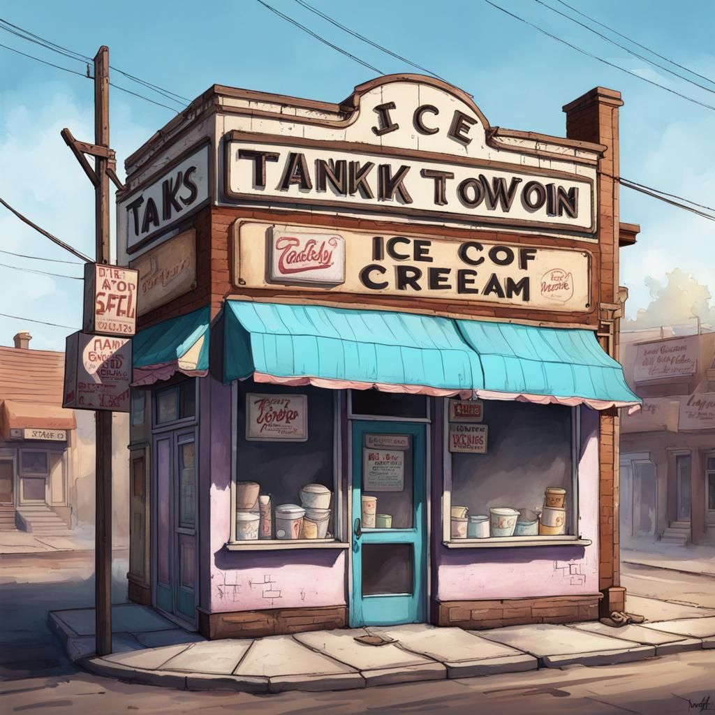 Grungy Hyperdetailed Ice Cream Parlor Corner Store