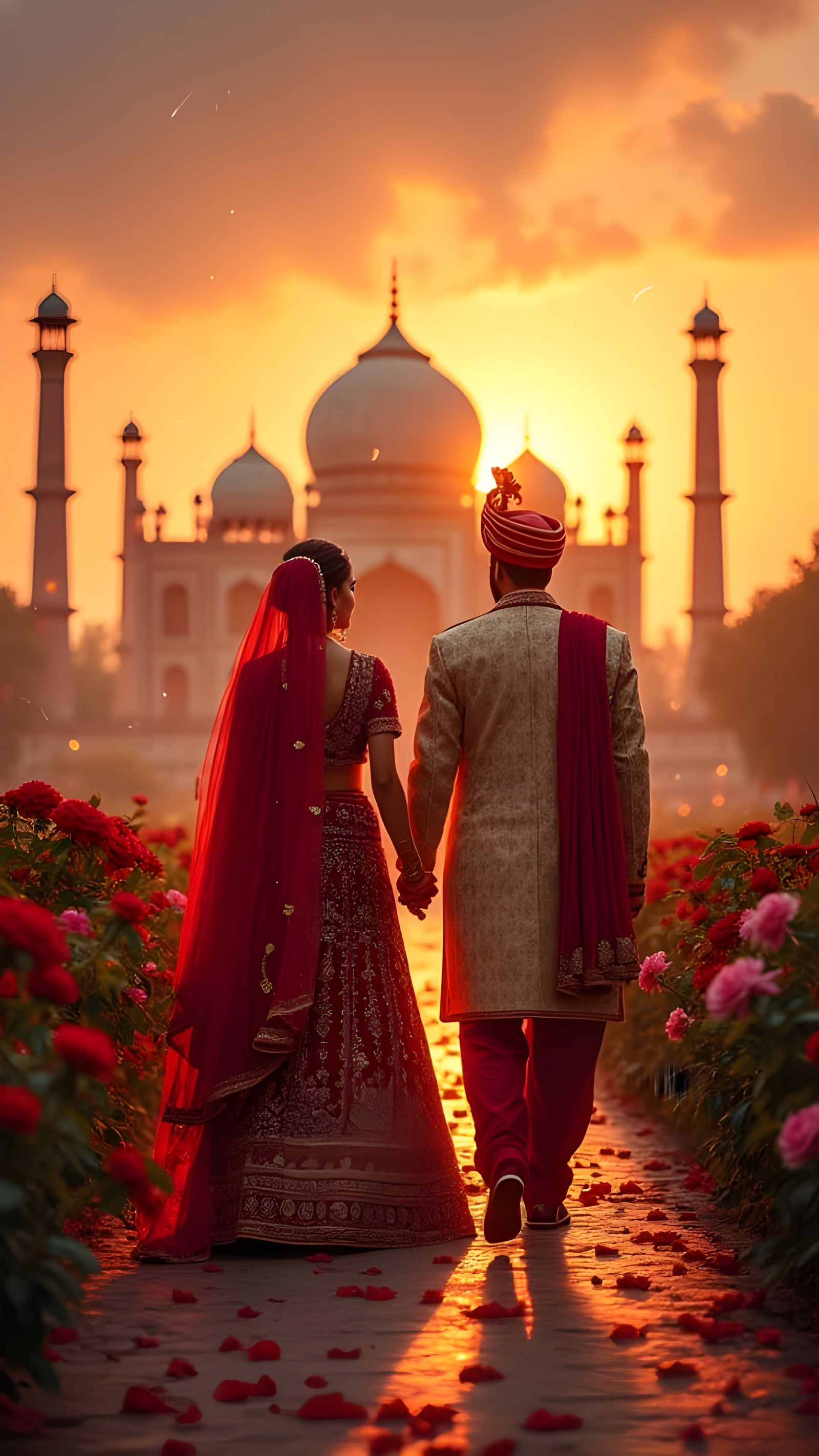 Romantic Mughal Wedding Scene at Sunset