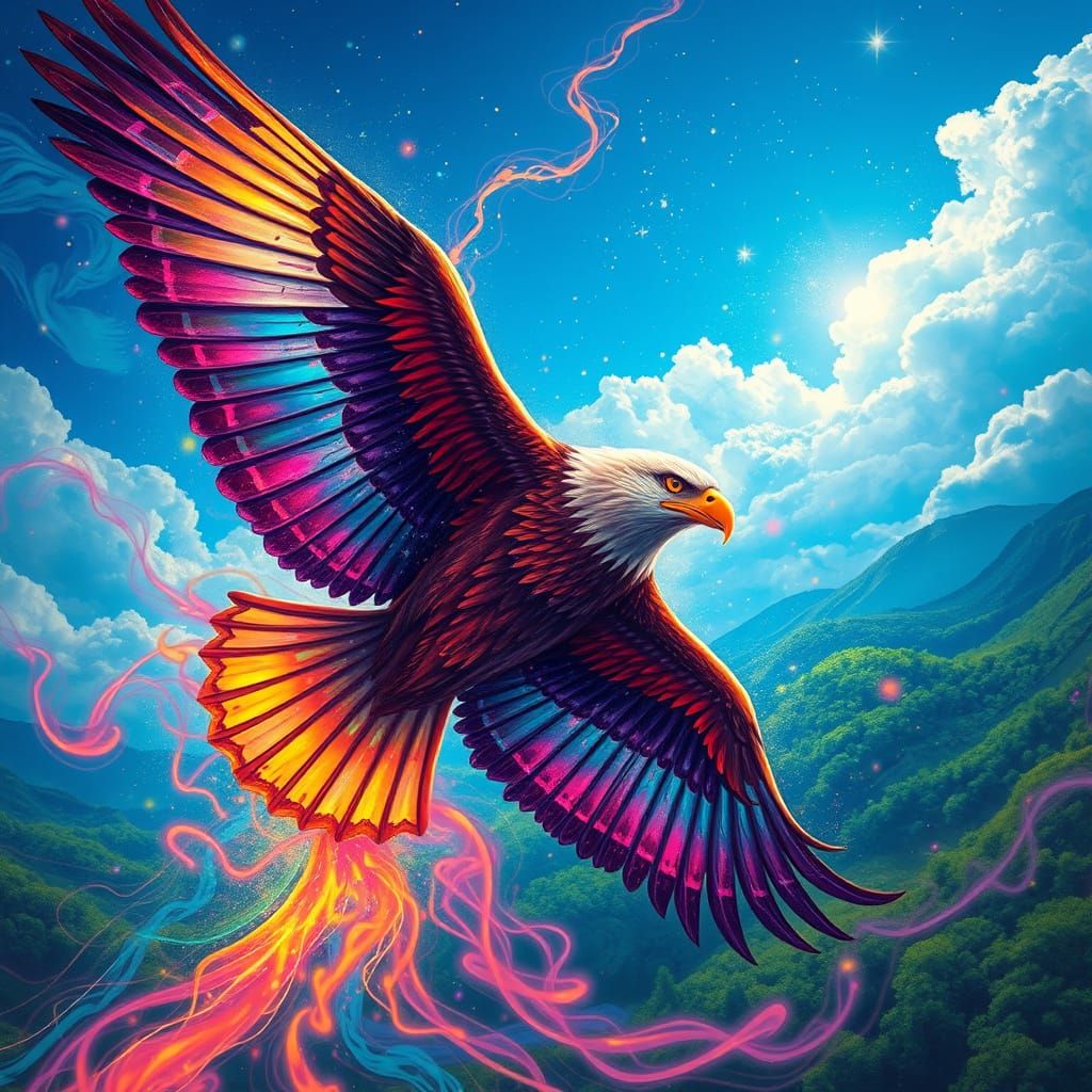 Ethereal Eagle Rides Kaleidoscope Dreams