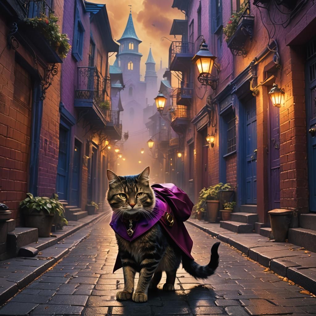 Cat as Carmen Sandiego in Misty Alleyway