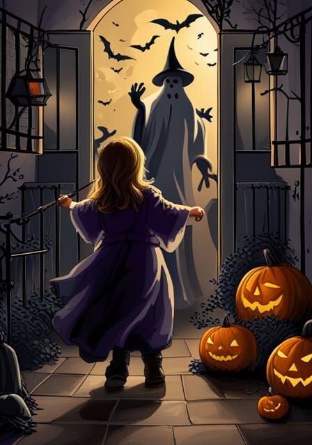 Halloween Tile Pattern with Ghosts and Jack-o'-Lanterns