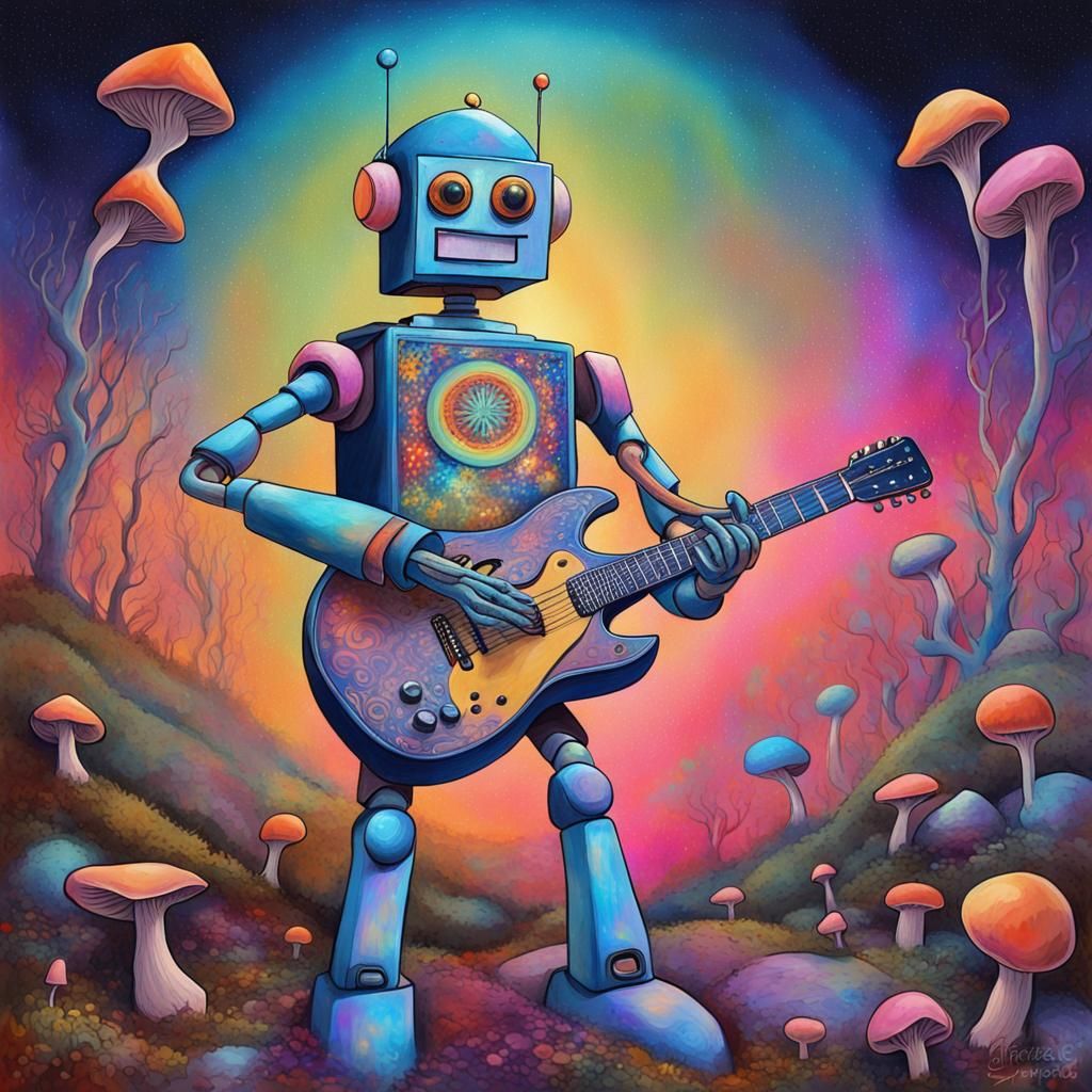 Psychedelic Robot Messiah Plays Guitar