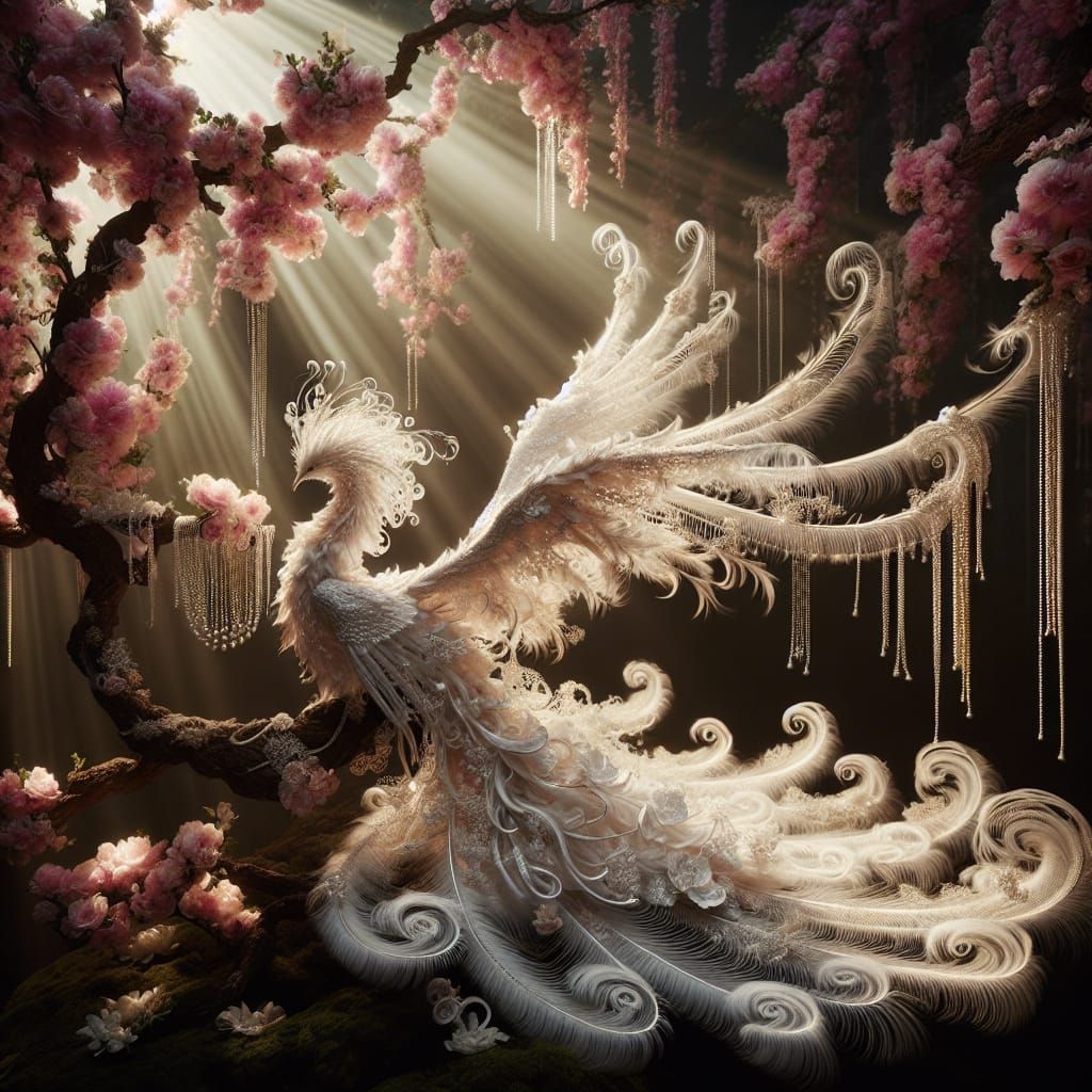 Ethereal Bird of Romance Soars in Golden Light