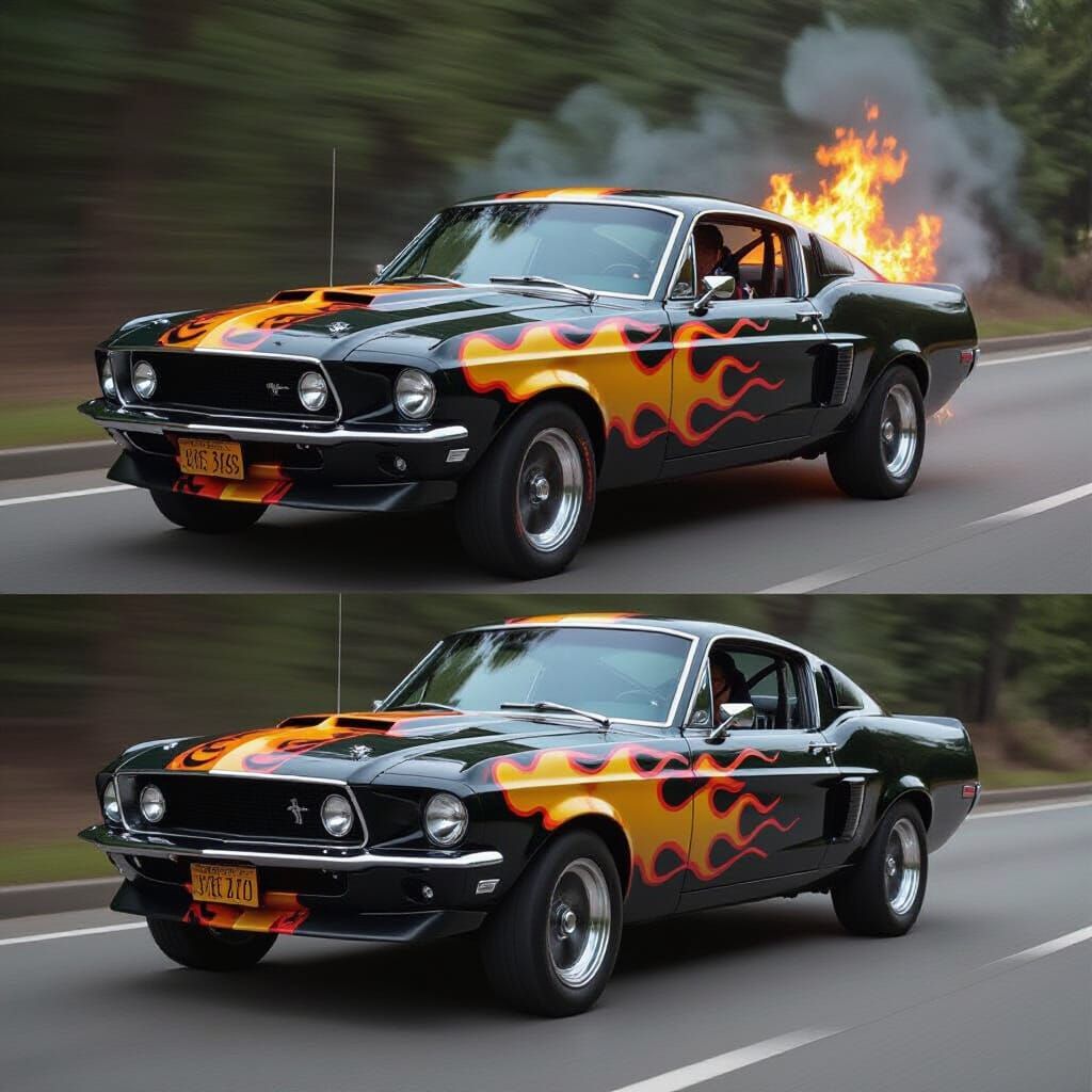 Classic Muscle Cars With Flames Painted On Body