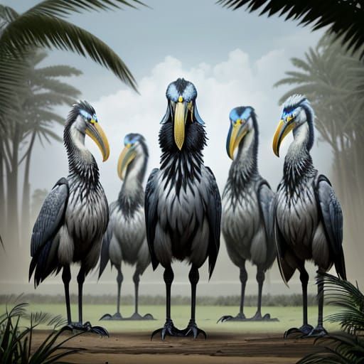 Shoebill Stare-Down: Prehistoric Birds Approaching