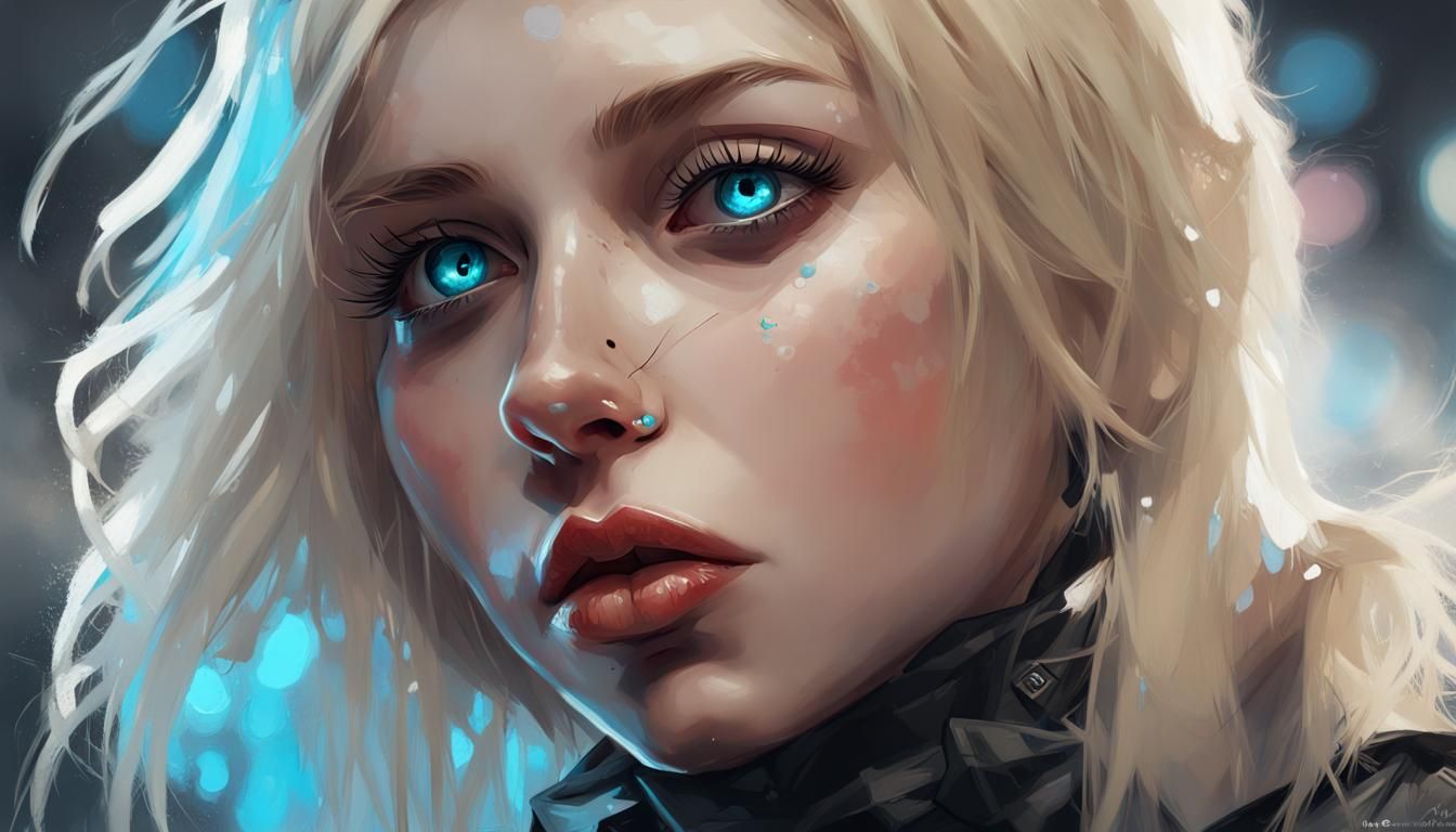 Cyberpunk Goth Girl Portrait with Icy Blue Eyes