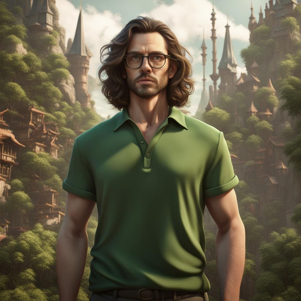 Detailed Portrait of Man in Green Shirt