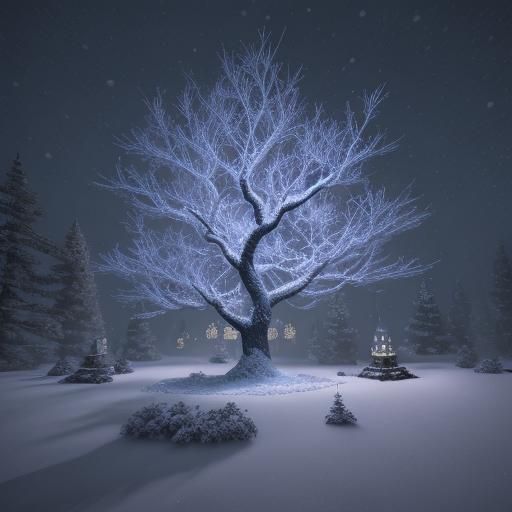 High Fantasy Christmas Tree in Snowy Forest