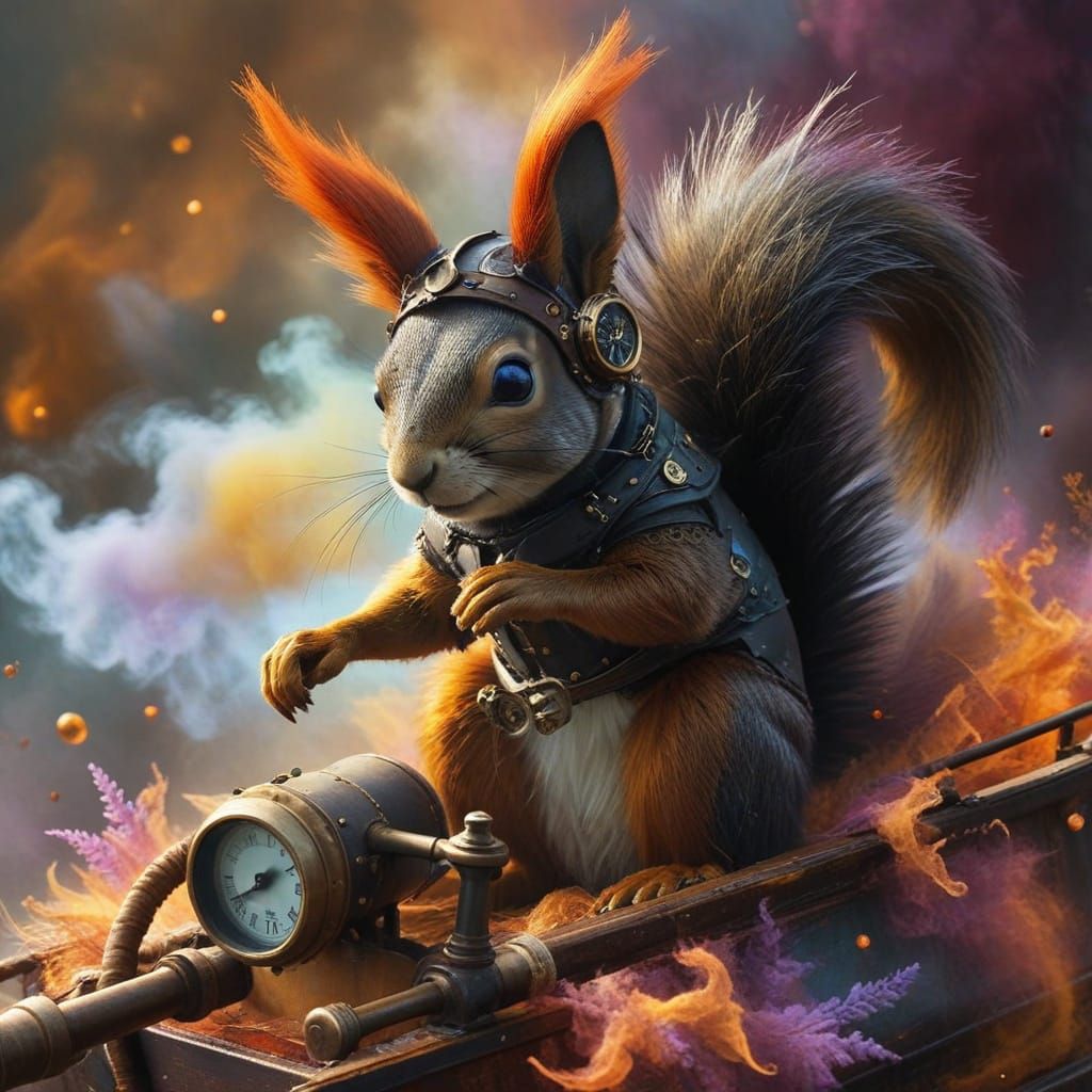 Surreal Steampunk Squirrel Sails the Vintage Seascape