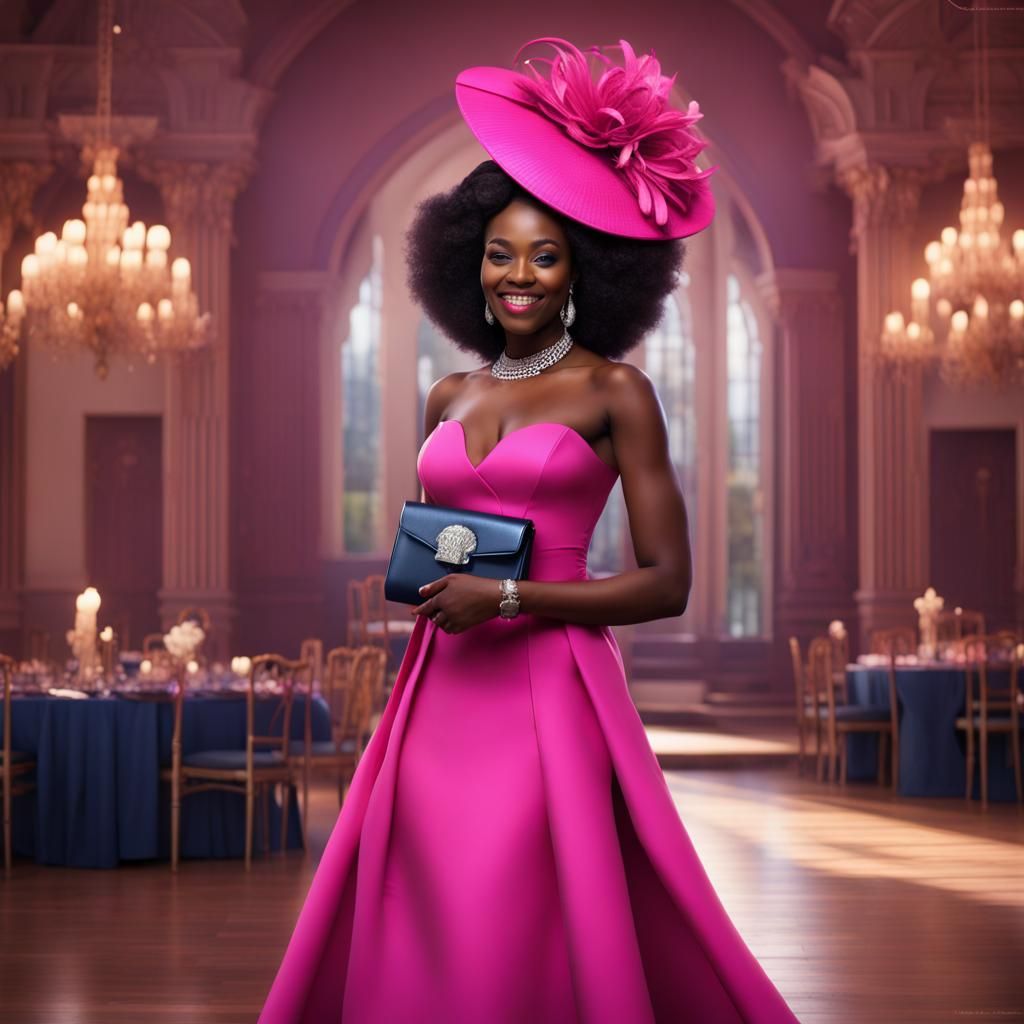 Ghanaian Lady in Pink Dress at Wedding Reception
