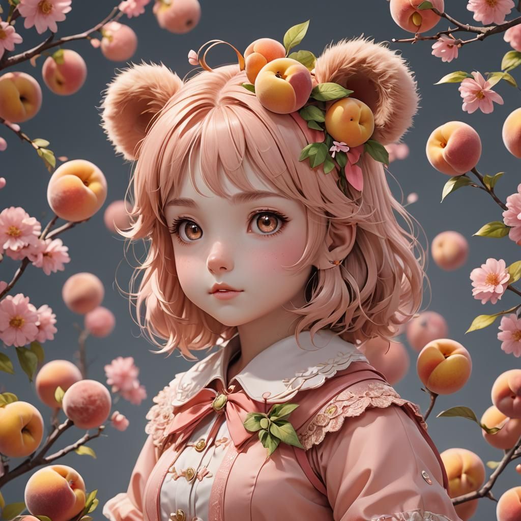 Cute Peach Bear Girl in 3D Anime Style