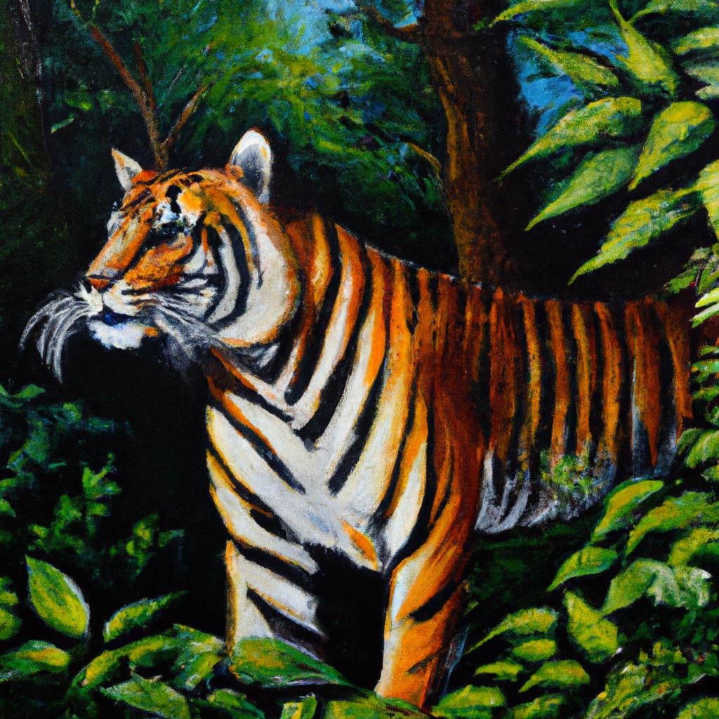 Majestic Tiger Prowling: An Oil Painting