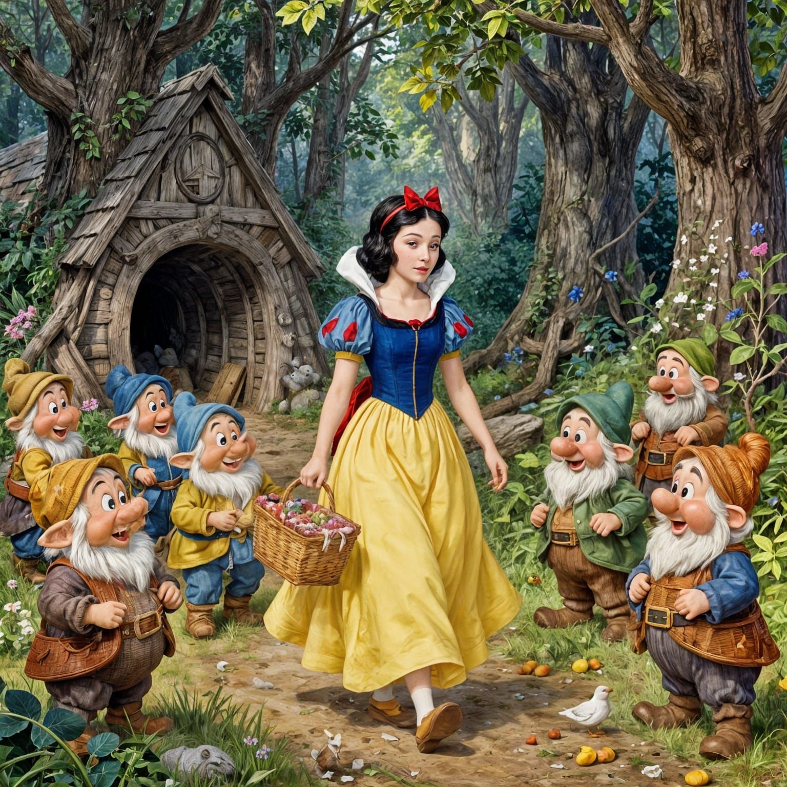 Snow White Meets Seven Dwarfs in Enchanted Forest