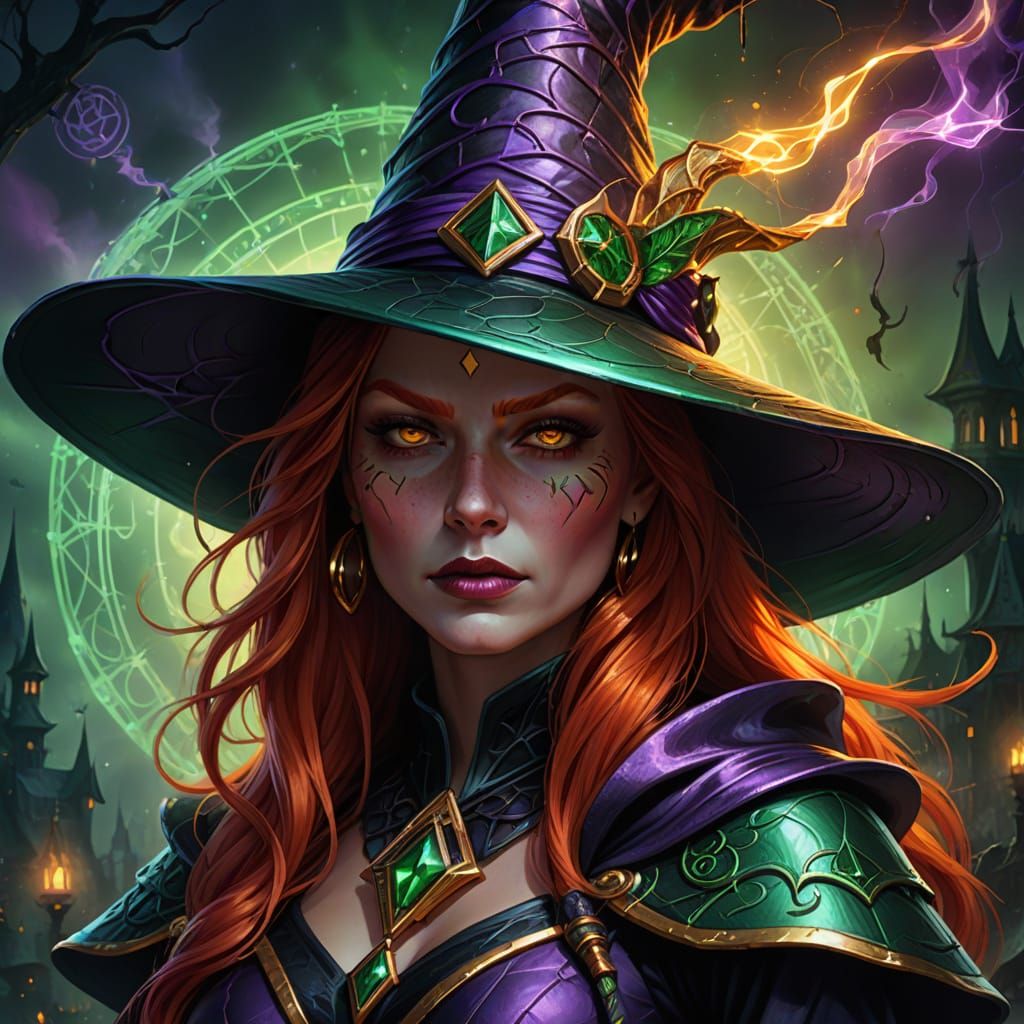 Red-Headed Witch in Vibrant Digital Fantasy Art
