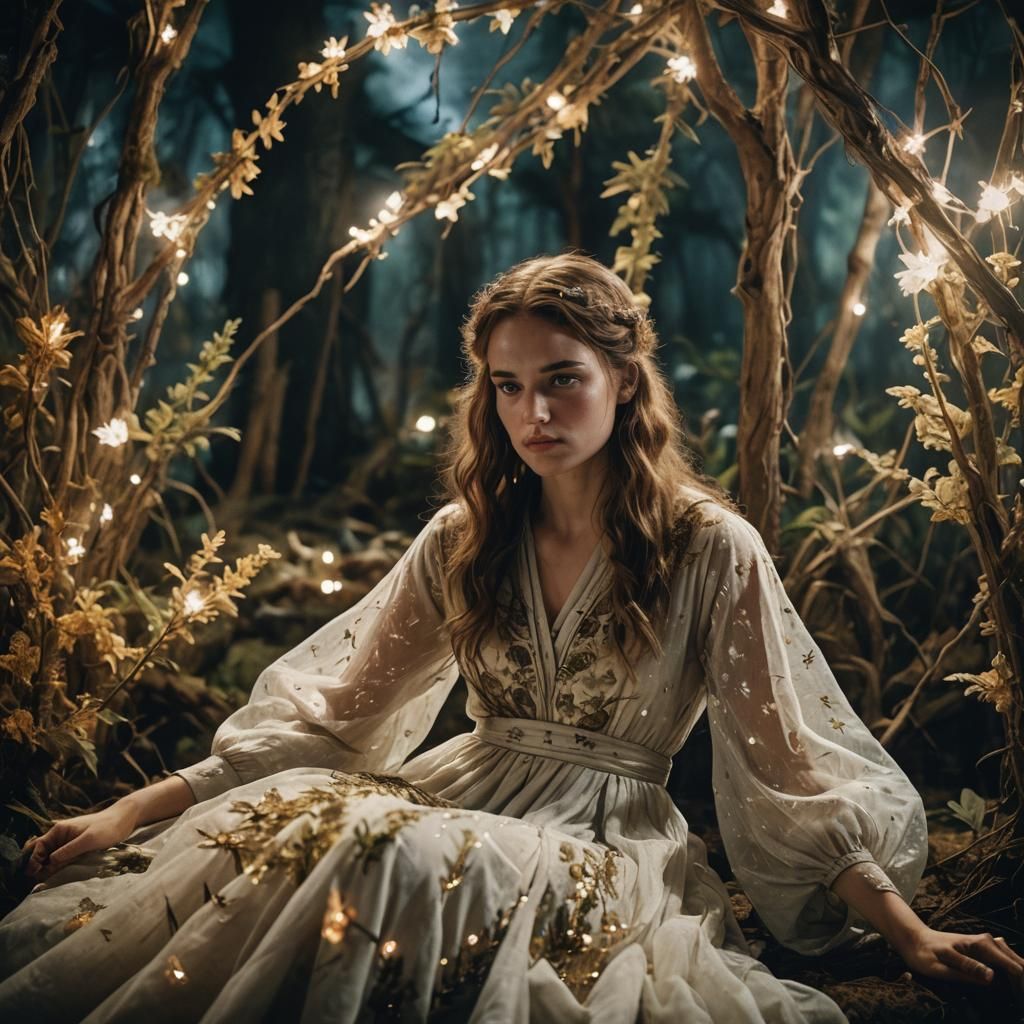 Young Woman in Fairytale Setting: Cinematic Film Still