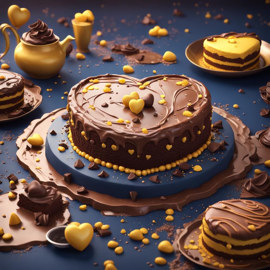 Heart Chocolate Cake: Detailed Fantasy Concept Art