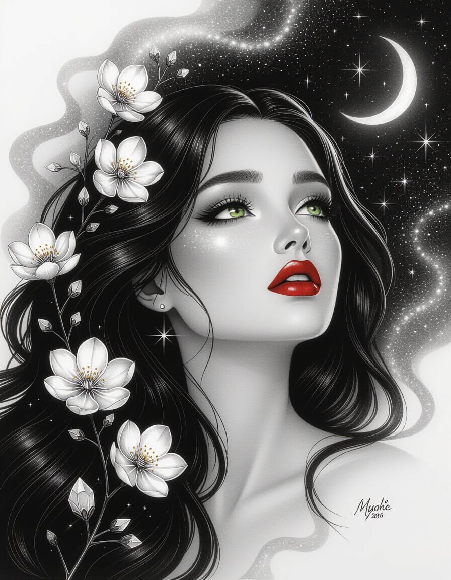 Hypnotic Muse Portrait in Graphite and Charcoal