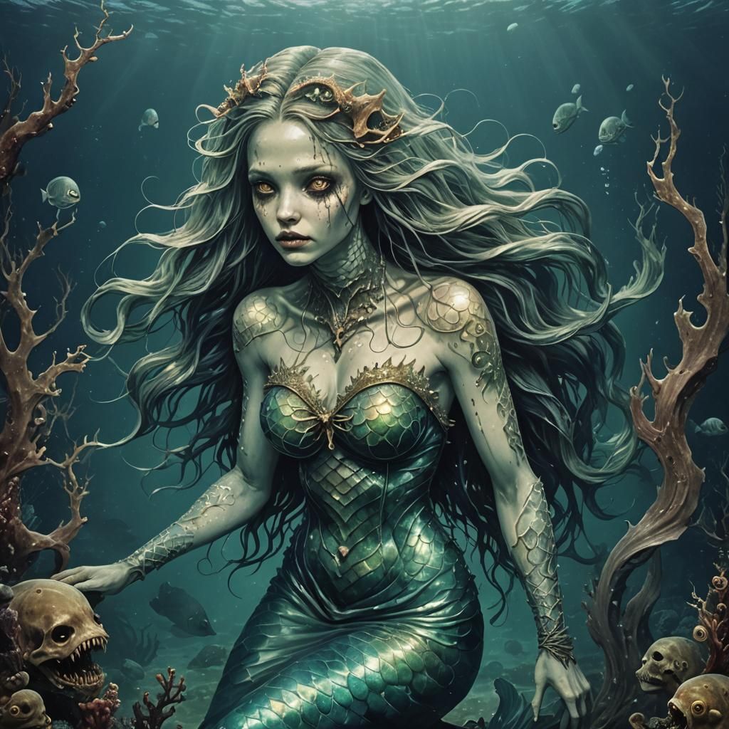 Creepy Mermaid in Ocean Depths