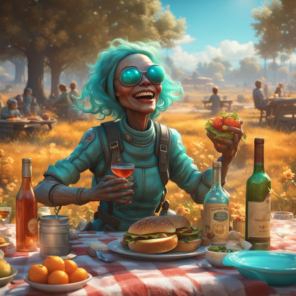 Alien Woman's Hysterical Picnic: Hyperdetailed Concept Art