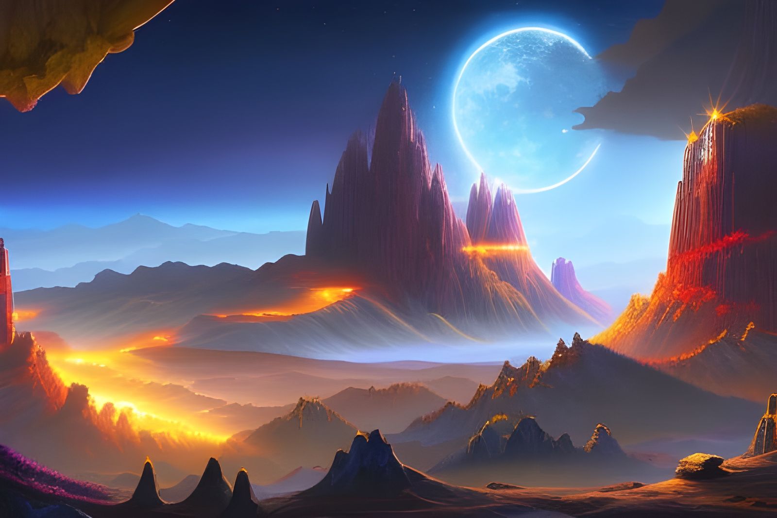 Majestic Fantasy Landscape with Galactic Sky