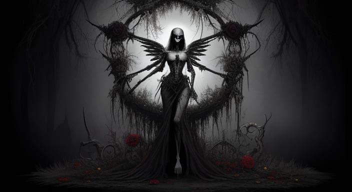 Skeletal Harvester Embodies Death's Morbid Elegance