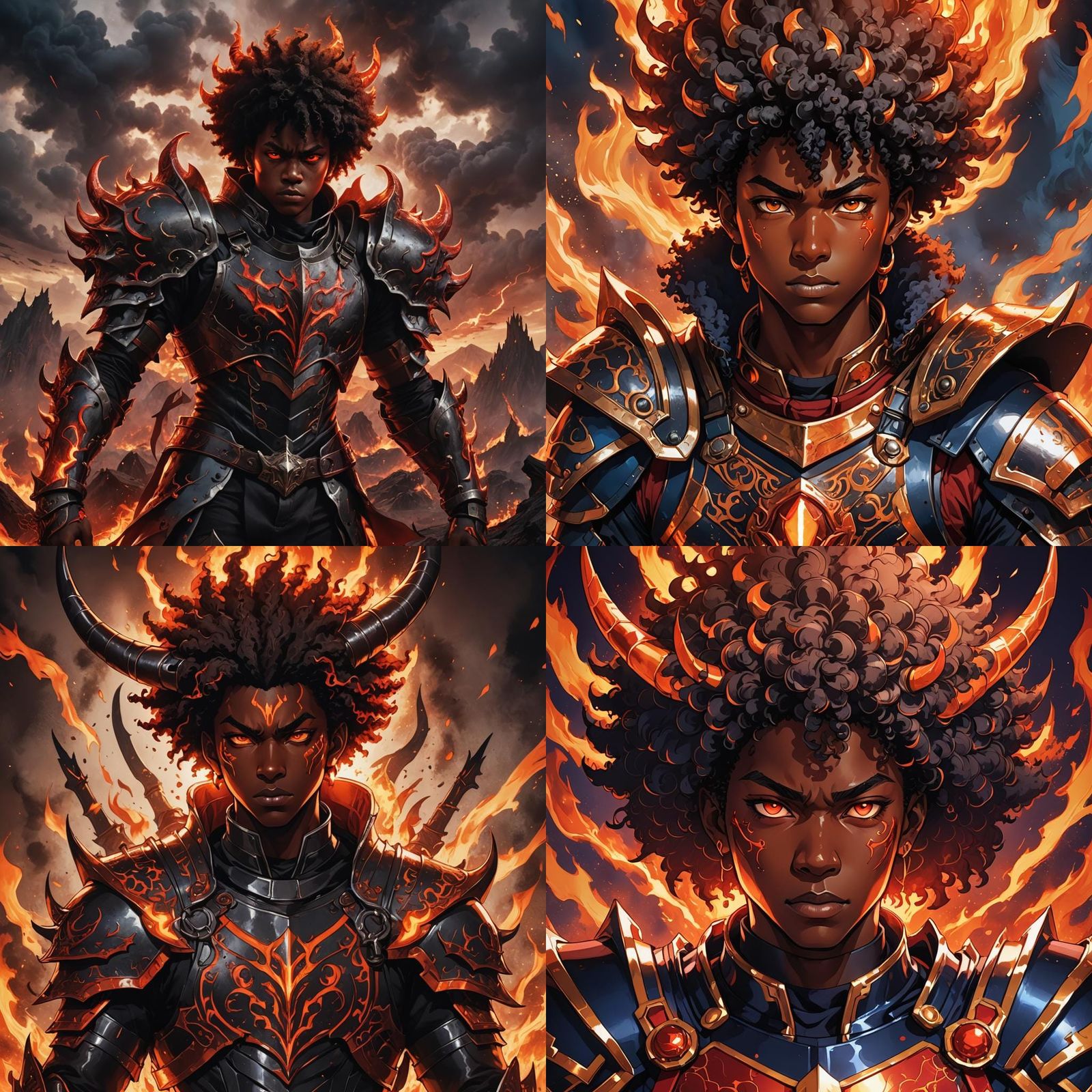 Demonic Teen in Hellfire Armor, Cel-Shaded Manga Style