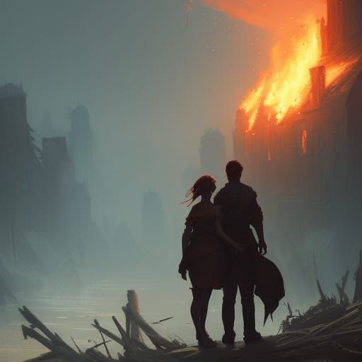 Burning Village: Dark Fantasy Concept Art
