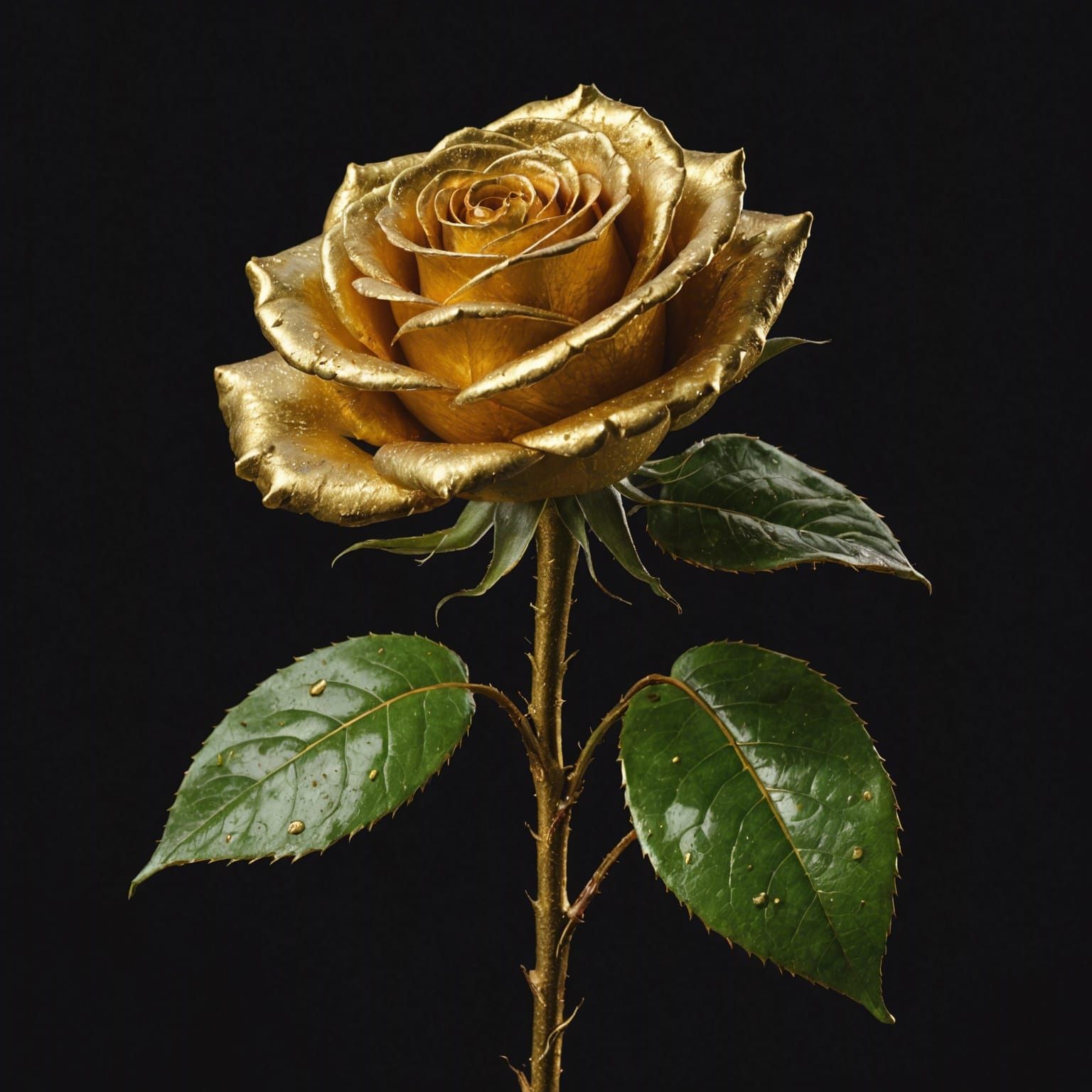 Hyperrealistic Golden Rose with Gold Dust