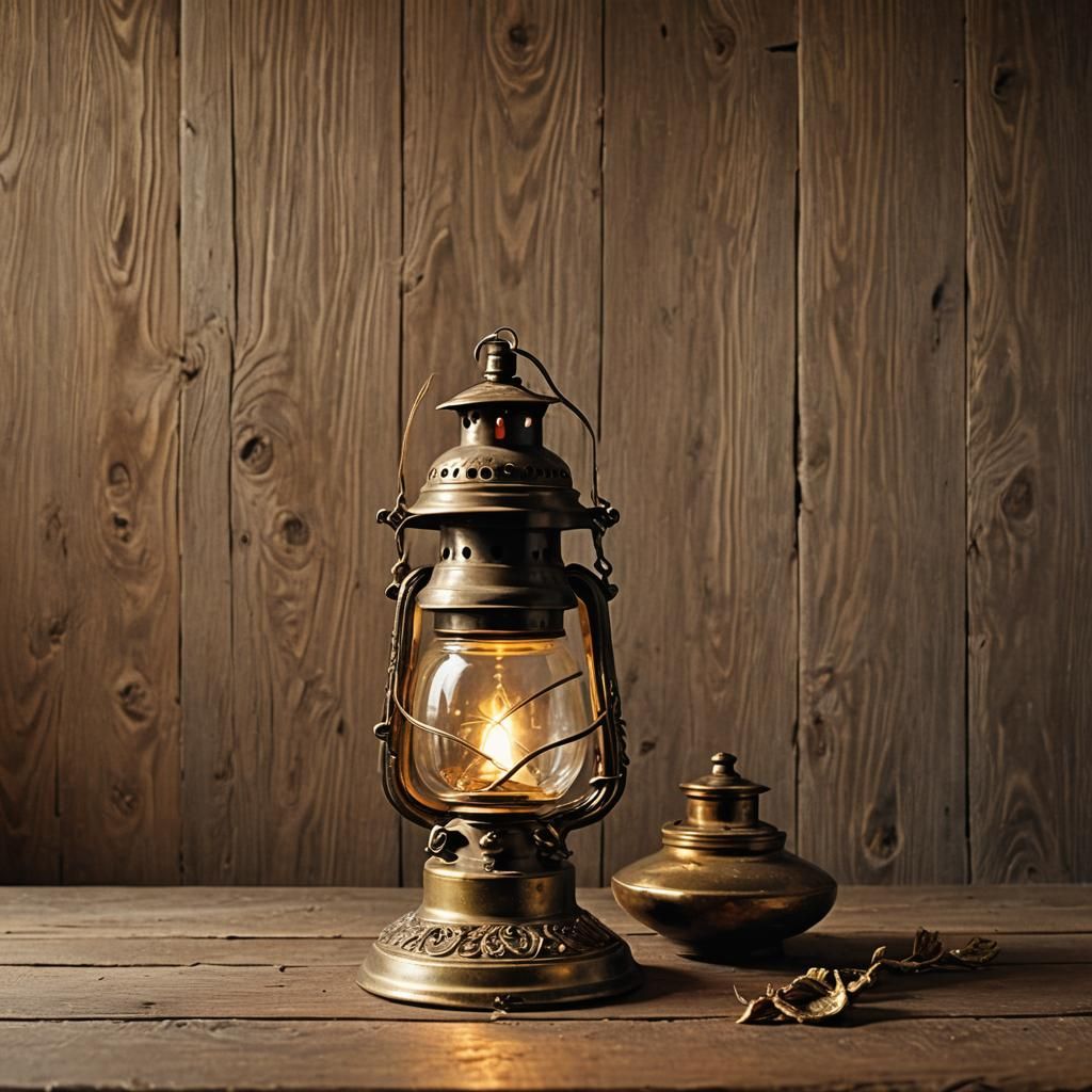 Baroque Oil Lamp with Golden Light